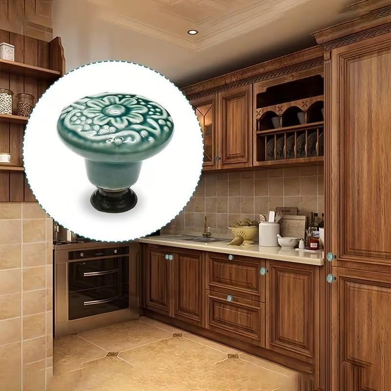 Furniture Hardware Kit - 12pcs Ceramic Cabinet Knobs, Floral Design,