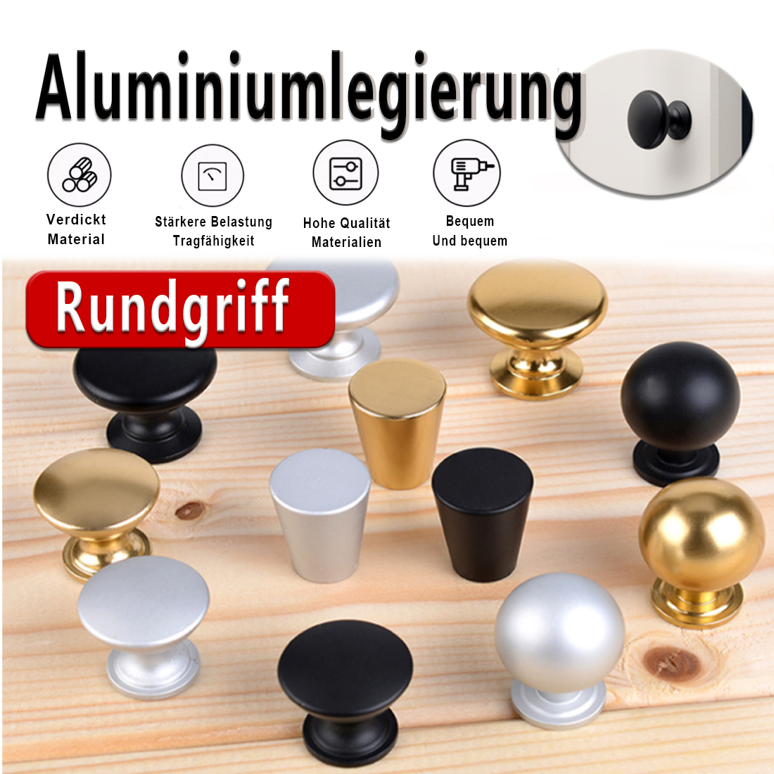 Furniture Hardware Kit - 5PCS Aluminum Kitchen Cupboard Round Shape